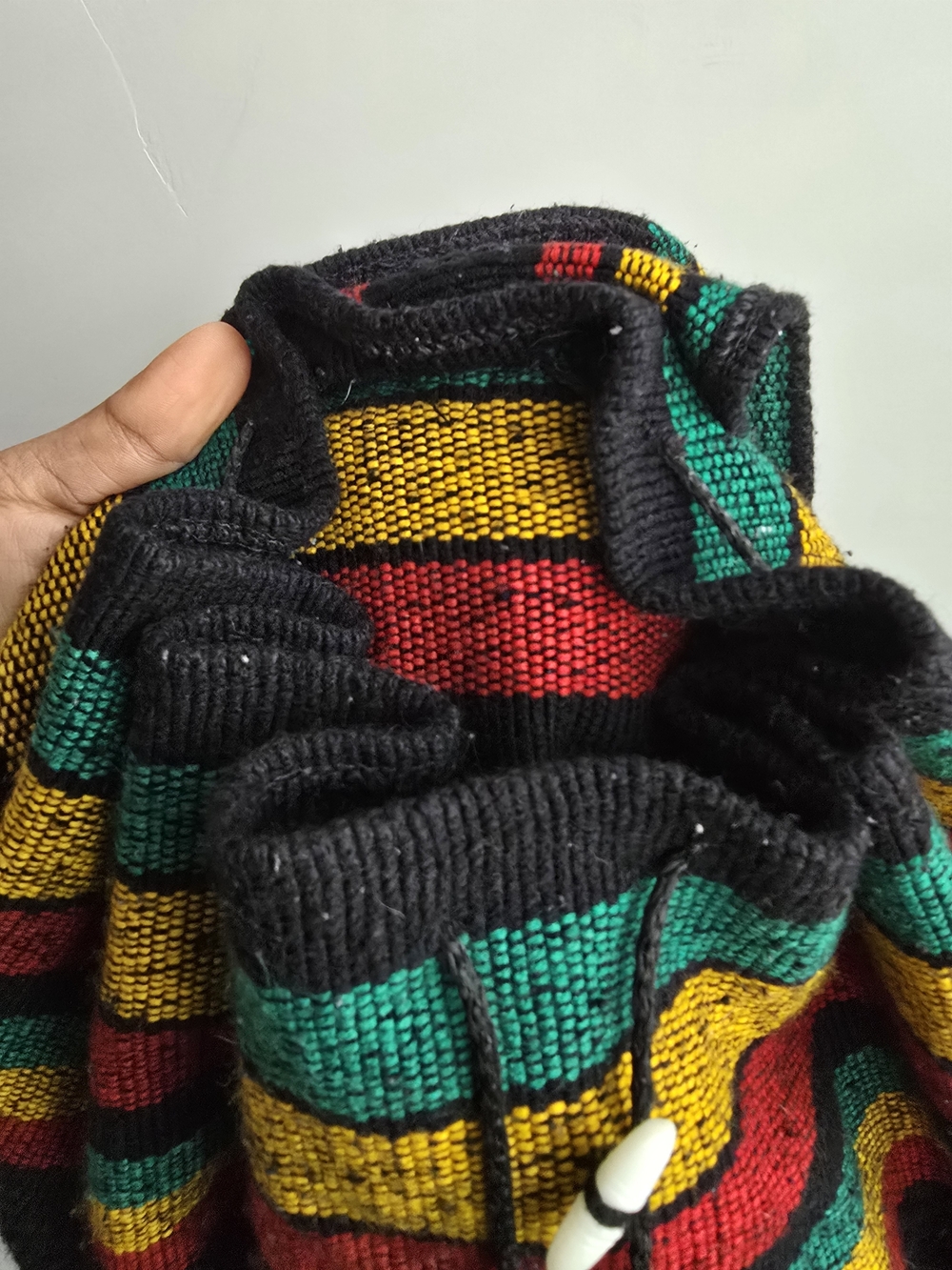 Striped Multicolor Woven Backpack - Black, Red, Green, Yellow - Picture 6 of 6